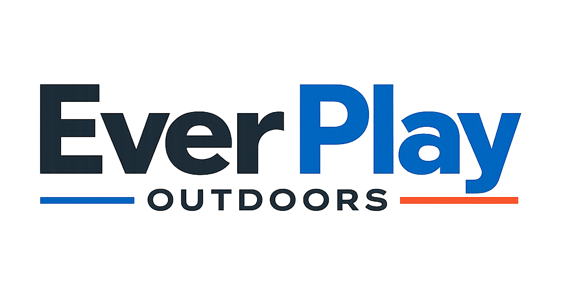 EverPlay Outdoors official logo in charcoal gray and blue with orange and blue accent lines on a transparent background.
