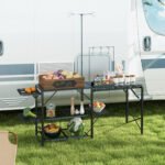Folding Camp Kitchen, Camping Table Cooking Station with Adjustable Lamp Stand - Image 2