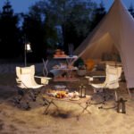 Folding Rocking Camping Chairs with Headrests, Cooler Bags and Cup Holders, 2-Pack, Cream White - Image 2