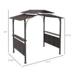 8'x5' BBQ Grill Gazebo, Outdoor Double Tiered Interlaced Polycarbonate Roof with Steel Frame, 2 Side Shelves, Brown - Image 8
