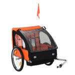 2-Seat Child Bike Trailer for Kids with a Strong Steel Frame, 5-Point Safety Harnesses, & Comfortable Seat, Orange - Image 11