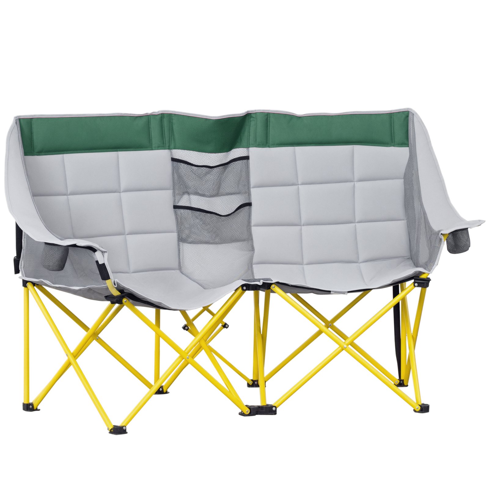 Seg18b197f7044c60.jpg Loveseat Style Camping Chair, Oversized Folding Lawn Chair with Carry Bag & Cup Holders, for Outdoor, Green & Gray - Image 1