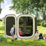11 x 11ft Pop Up Screen Tent, UPF50+ Portable Camping Gazebo Screen House with Carry Bag, Beige - Image 2