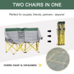 Loveseat Style Camping Chair, Oversized Folding Lawn Chair with Carry Bag & Cup Holders, for Outdoor, Green & Gray - Image 4