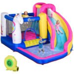 Inflatable Water Slide Bounce House with Trampoline, Climbing Wall, Water Cannon, Basketball Hoop, Splash Pool, 450W Blower, Unicorn Themed Bouncy House for Kids 3-8 Years Old - Image 9