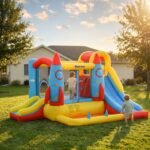 Kids Bounce House, 4-in-1 Rocket Inflatable Water Slide Jumping Castle with 2 Slides, Climbing Wall, Trampoline, & Water Pool Area, Air Blower - Image 13