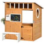 Wooden Playhouse for Kids Outdoor with Working Door, Windows, Mailbox, Bench, Flowers Pot Holder, 48" x 42.5" x 53" - Image 9