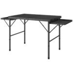 Folding Camping Table, 4.5ft Portable Table with 2 Wing Panels, Height Adjustable Metal Picnic Table