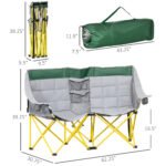 Loveseat Style Camping Chair, Oversized Folding Lawn Chair with Carry Bag & Cup Holders, for Outdoor, Green & Gray - Image 3
