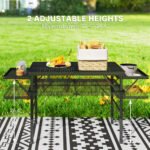 Folding Camping Table, 4.5ft Portable Table with 2 Wing Panels, Height Adjustable Metal Picnic Table - Image 5