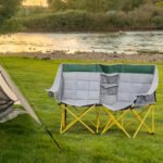 Loveseat Style Camping Chair, Oversized Folding Lawn Chair with Carry Bag & Cup Holders, for Outdoor, Green & Gray - Image 2