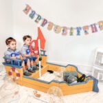Kids Wooden Sandbox Pirate Ship Sandboat w/ Bench Seat Storage Space Ceder Wood - Image 9