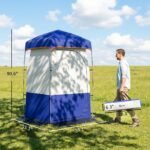 Camping Shower Tent, Portable Privacy Shelter with Solar Shower Bag, Removable Floor and Carrying Bag, Blue - Image 3