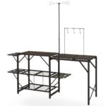 Folding Camp Kitchen, Camping Table Cooking Station with Adjustable Lamp Stand