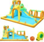 10-in-1 Inflatable Water Slide Bounce House with Blower, Tunnel, Water Cannon, Basketball Hoop and Splash Pool