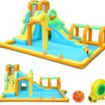 10-in-1 Inflatable Water Slide Bounce House with Blower, Tunnel, Water Cannon, Basketball Hoop and Splash Pool
